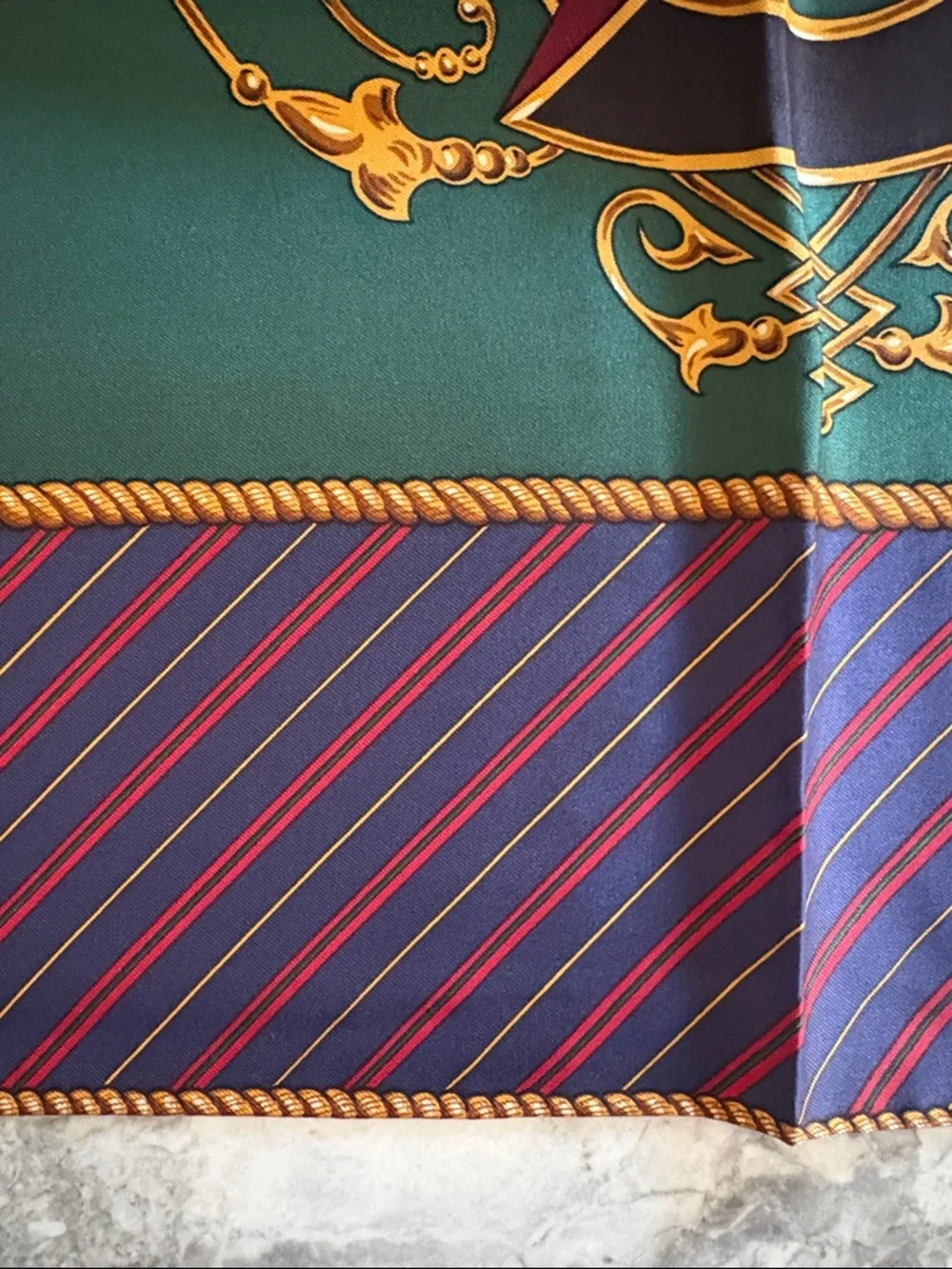 Vintage Polo Ralph Lauren Heraldic Silk Scarf - Teal, Navy, Gold, Burgundy